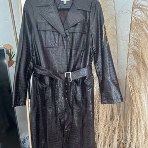 Topshop Dark Brown Croc-Embossed Leather Jacket